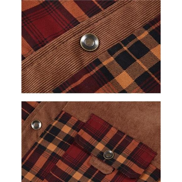 Men's Long Sleeve Sherpa Lined Shirt Jacket Flannel Plaid Fleece Coats - Picture 5 of 7